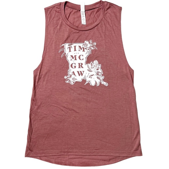 NWOT Tim McGraw Sunny Hometown Graphic Muscle T-Shirt Mauve Women’s S - Picture 1 of 6